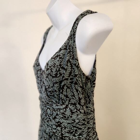 ANN TAYLOR Teal Brown Leaf Print Sleeveless Empire Waist Mini Dress Size 6 - Picture 5 of 12